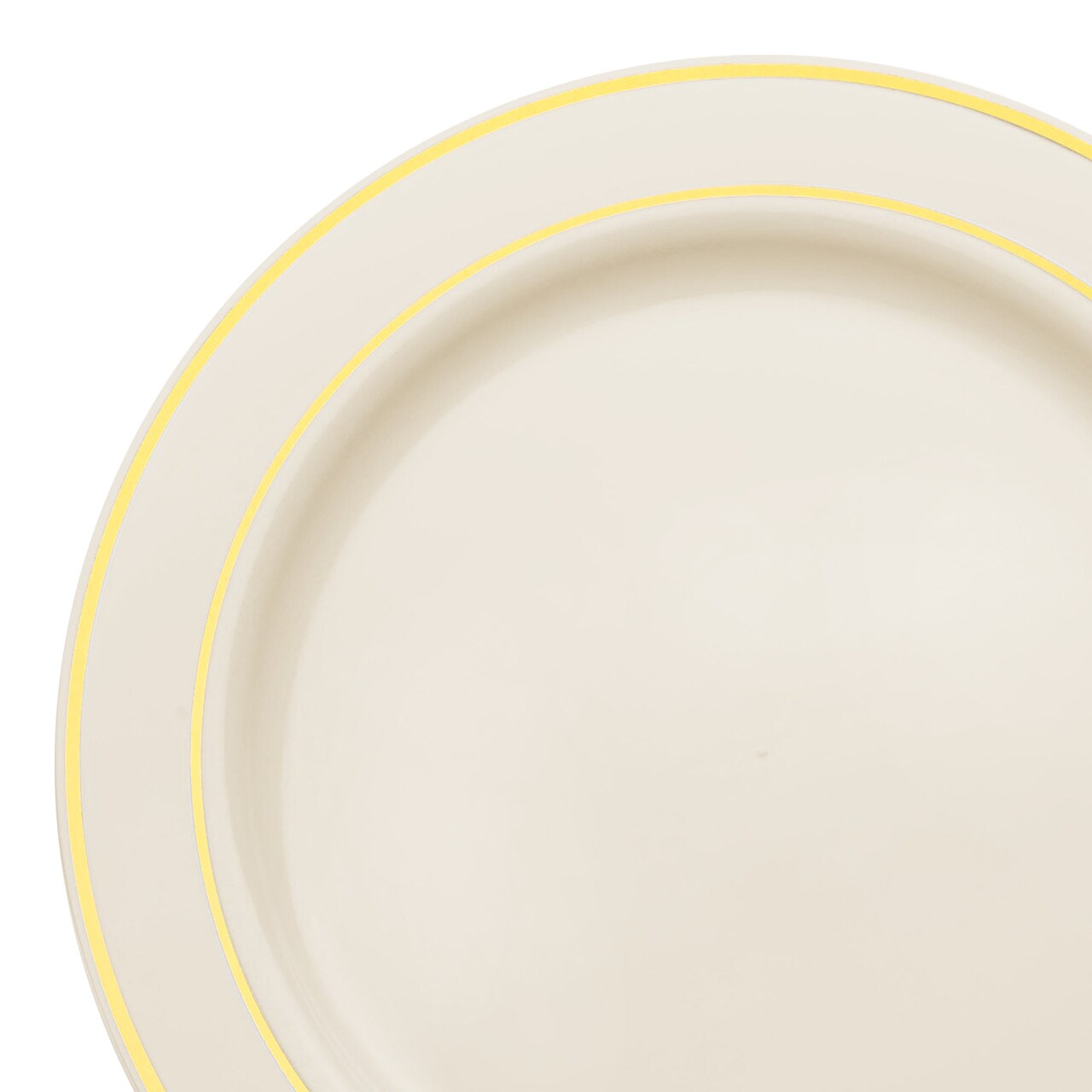 Ivory with Gold Edge Rim Plastic Dinner Plates - 10.25" (120 Plates)